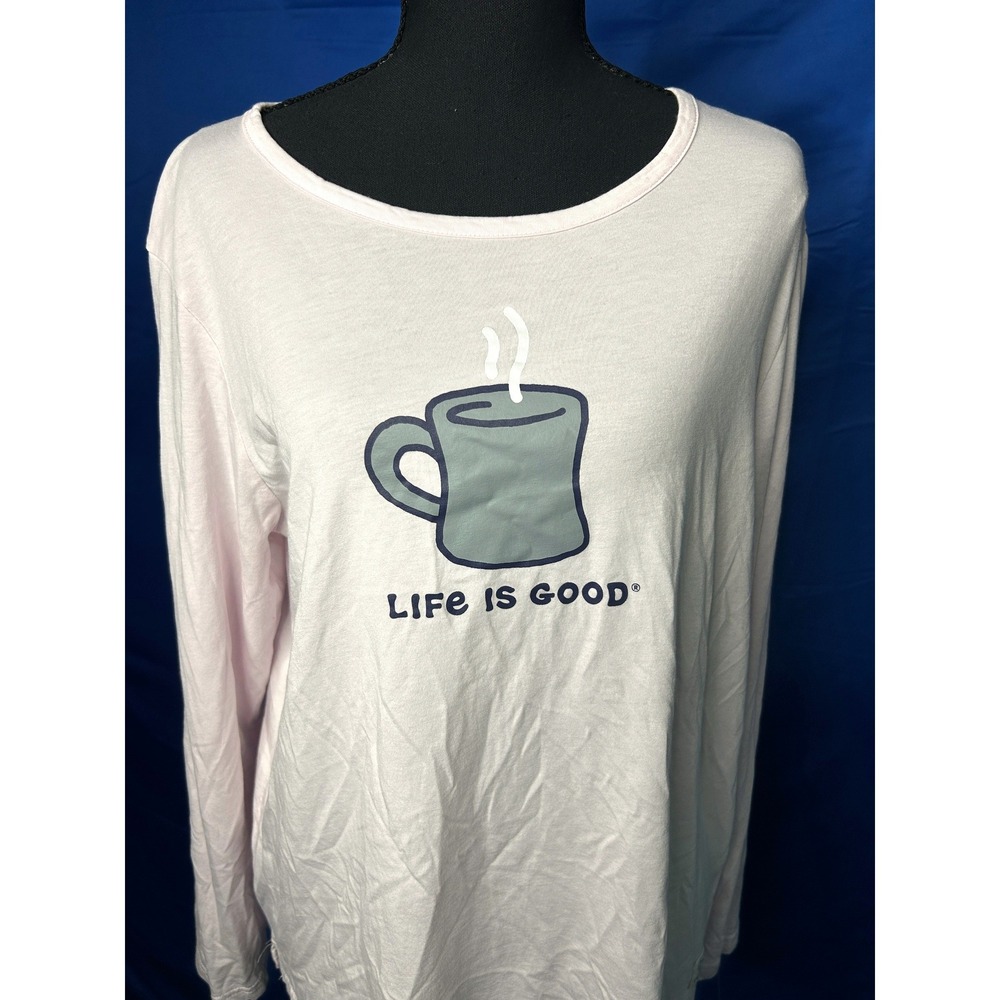 Life Is Good Womens Pink Coffee Graphic Long Sleeve Tee XL Sleepwear Whimsical